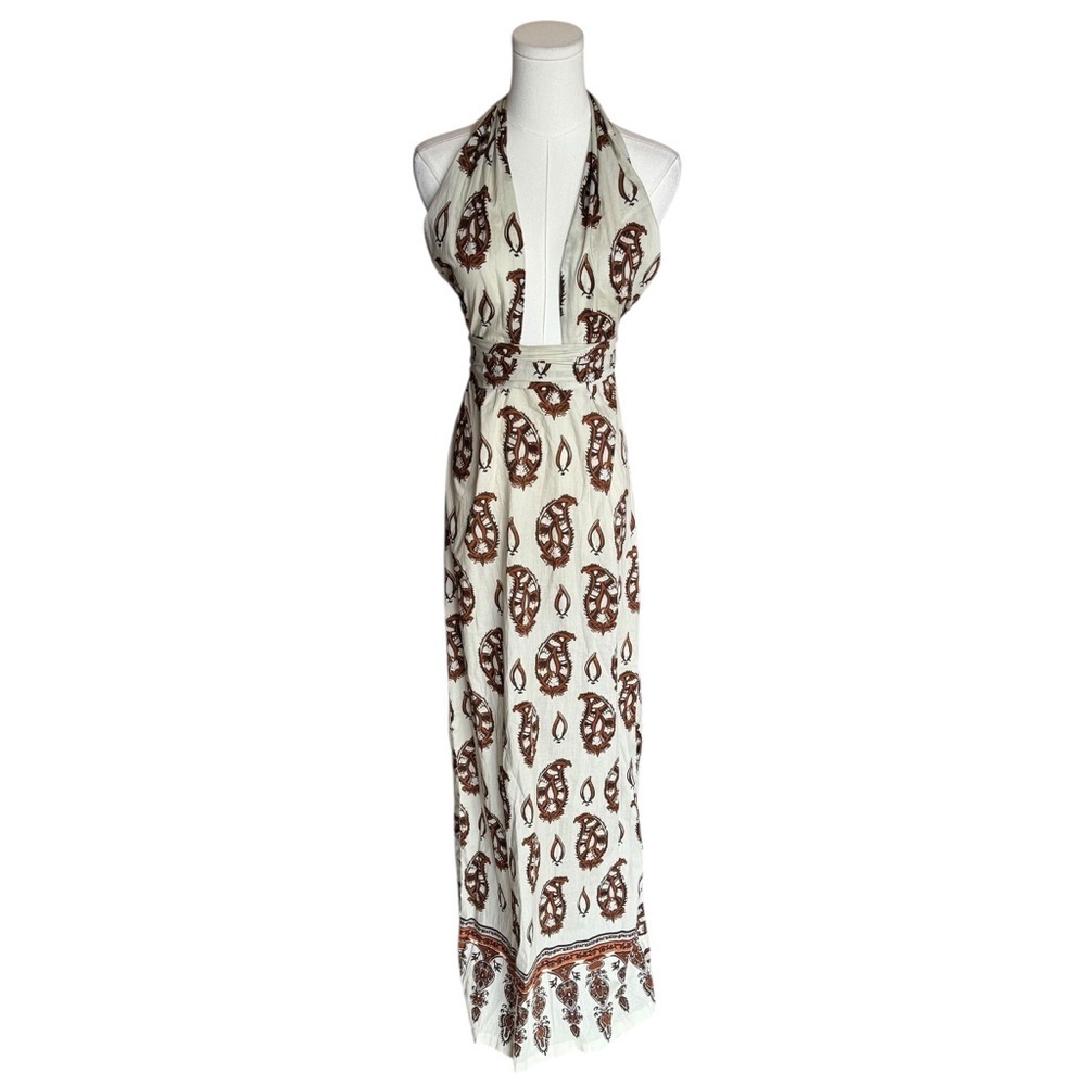 Johanna Ortiz - Dancing in Sanskrit Block Print Halter Maxi Dress Sz 4 - Picture 3 of 8